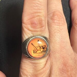 Vintage Pin Up Girl Winky + Dutch Silver Tone Ring